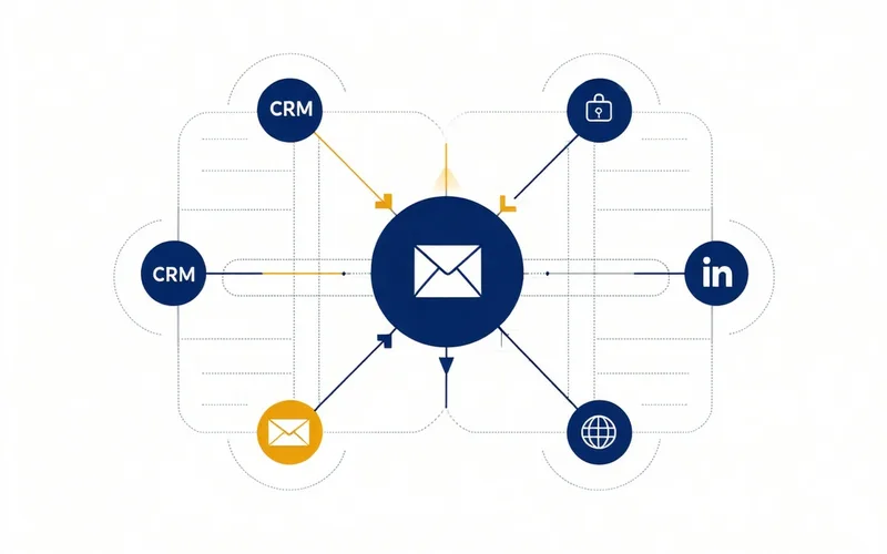 Step 1 — connect your CRM and email to Via AI, showing data source icons flowing into the platform